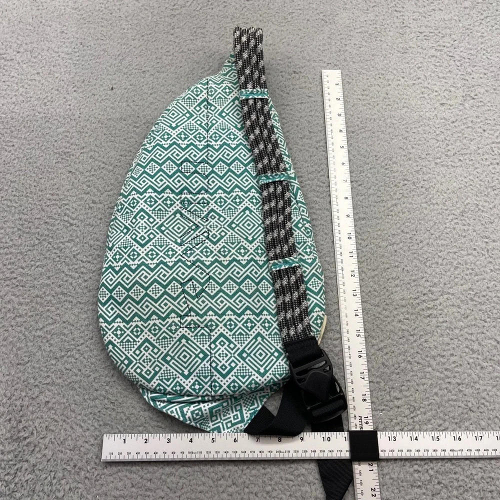 KAVU Rope Bag Crossbody Teal White Geometric Canvas Sling Backpack Travel Bag